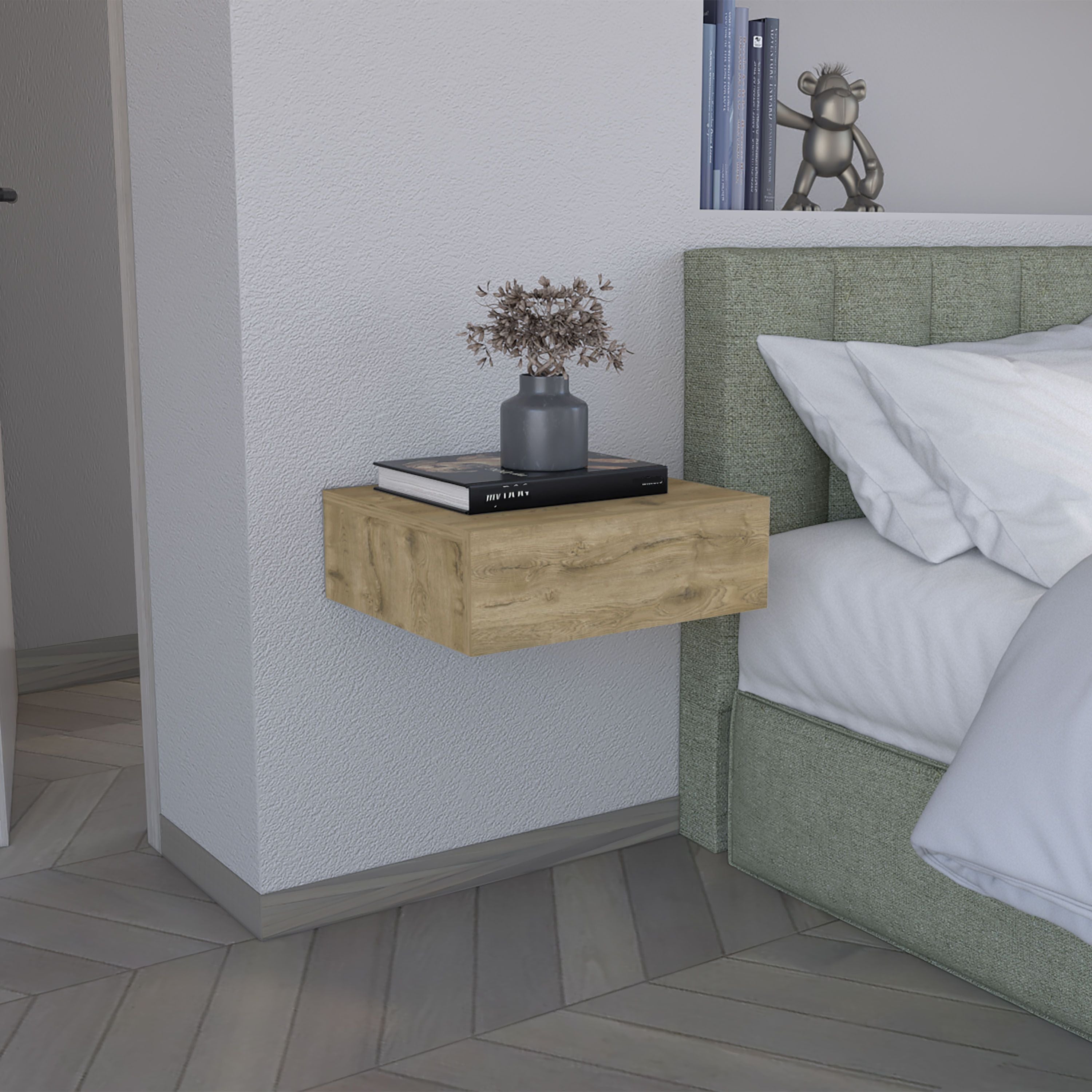 Floating Nightstand 5" H, Modern Wall-Mounted Bedside Shelf With Drawer, Macadamia
